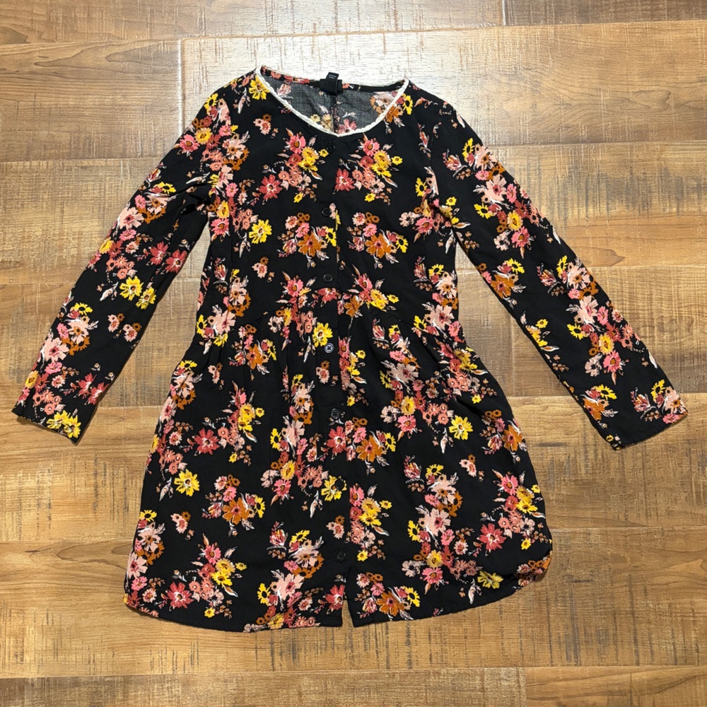 Art Class Girls Black Floral Dress M (7/8)